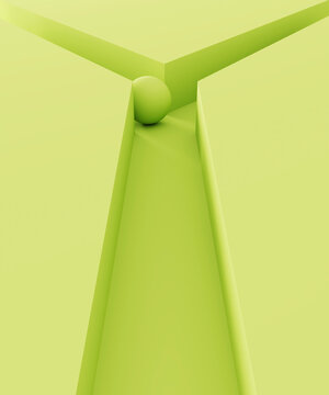 3D rendering of green colored abstract alphabet Y with sphere