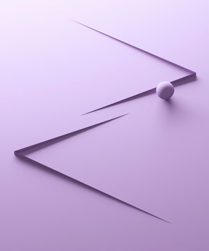 3D rendering of lavender colored abstract alphabet Z with sphere
