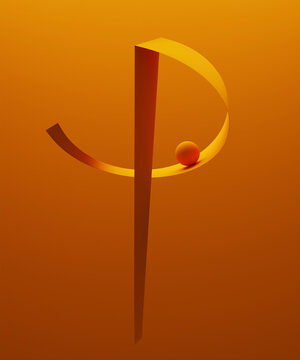 Orange colored abstract alphabet P with 3D sphere