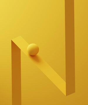 Yellow colored abstract alphabet N with 3D sphere