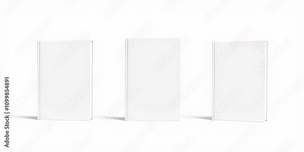Poster a mockup image featuring three different sizes of book covers displayed on a plain background, produ