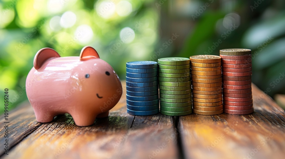 Poster a vibrant bar graph showing different saving categories with a focus on emergency funds stock photo 