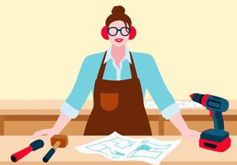 Carpenter preparing blueprint in workshop