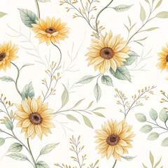 Fototapeta premium Swaying Sunflower Seamless Pattern