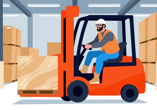 Warehouse worker operating forklift