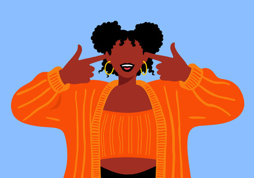 Cheerful teenage girl gesturing against blue background