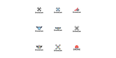 Obraz premium Set Drone Helicopter Camera Lens Photography logo. Drone with Camera Shutter or aperture logo.