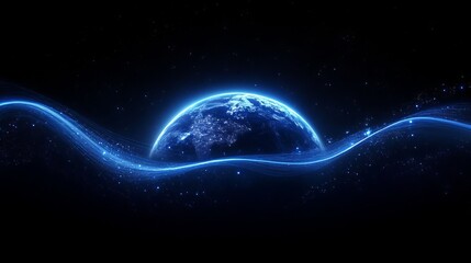Obraz premium Earth in the universe, gradient 3D blue technological curves, blue background, blue earth background.