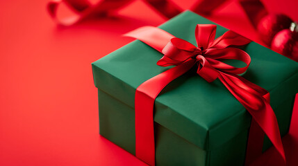 Obraz premium Red gift box with ribbon, perfect for Christmas, birthday, or any special occasion