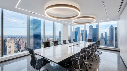 Modern Corporate Office with City Skyline View