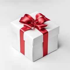 Obraz premium White gift box with red ribbon bow isolated on white background 