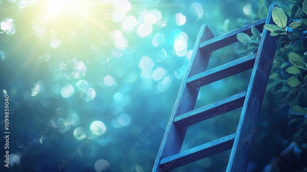 Poster A symbolic image of a ladder labeled debt repayment plan showing progress steps Stock Photo with side copy space