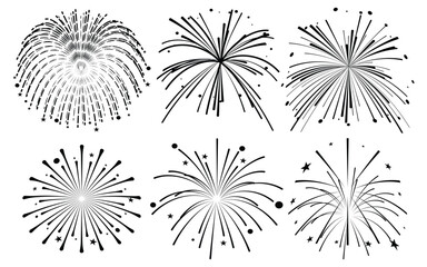 Obraz premium Comic Fireworks, sunburst radial stripes with stars and sparks. retro design. New Year's Party celebration Hand drawn doodle.