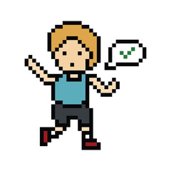 Fototapeta premium Cute pixel cartoon 8bit character man run or running jog cardio marathon lifestyle for decoration life style 8 bit male boy jog marathon exercise png vector.