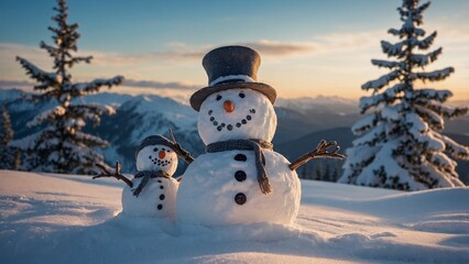 Obraz premium Beautiful Snowmen Made of Snow