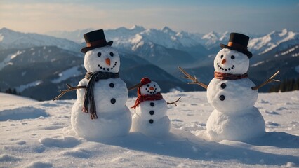 Obraz premium Beautiful Snowmen Made of Snow
