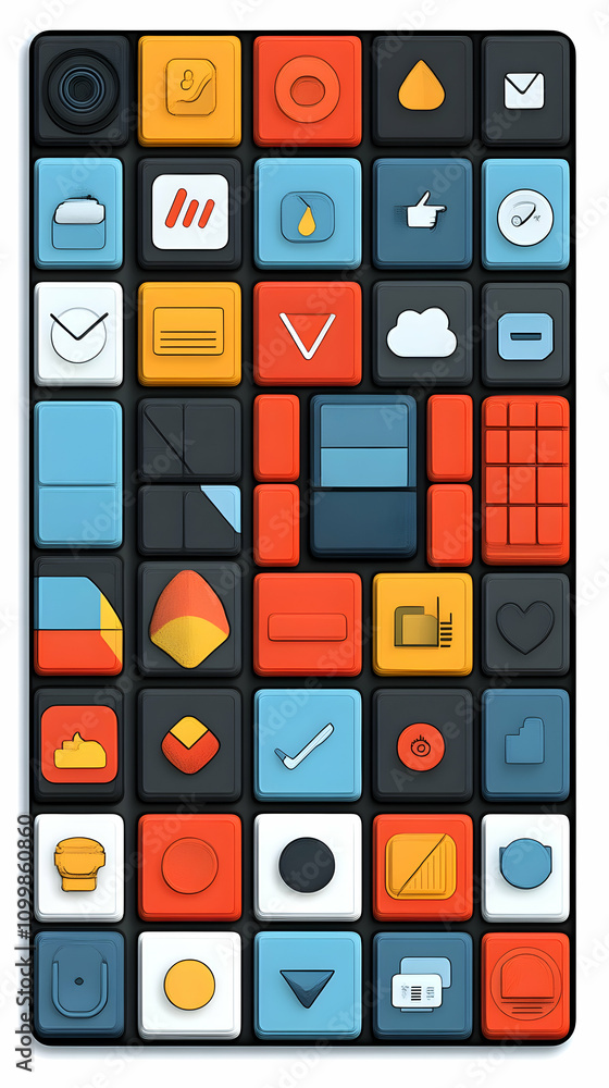 Poster colorful app icons in a grid pattern.