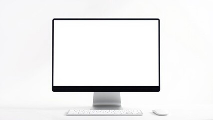 Fototapeta premium Laptop computer mockup on white background with blank screen for design showcase, technology, technology