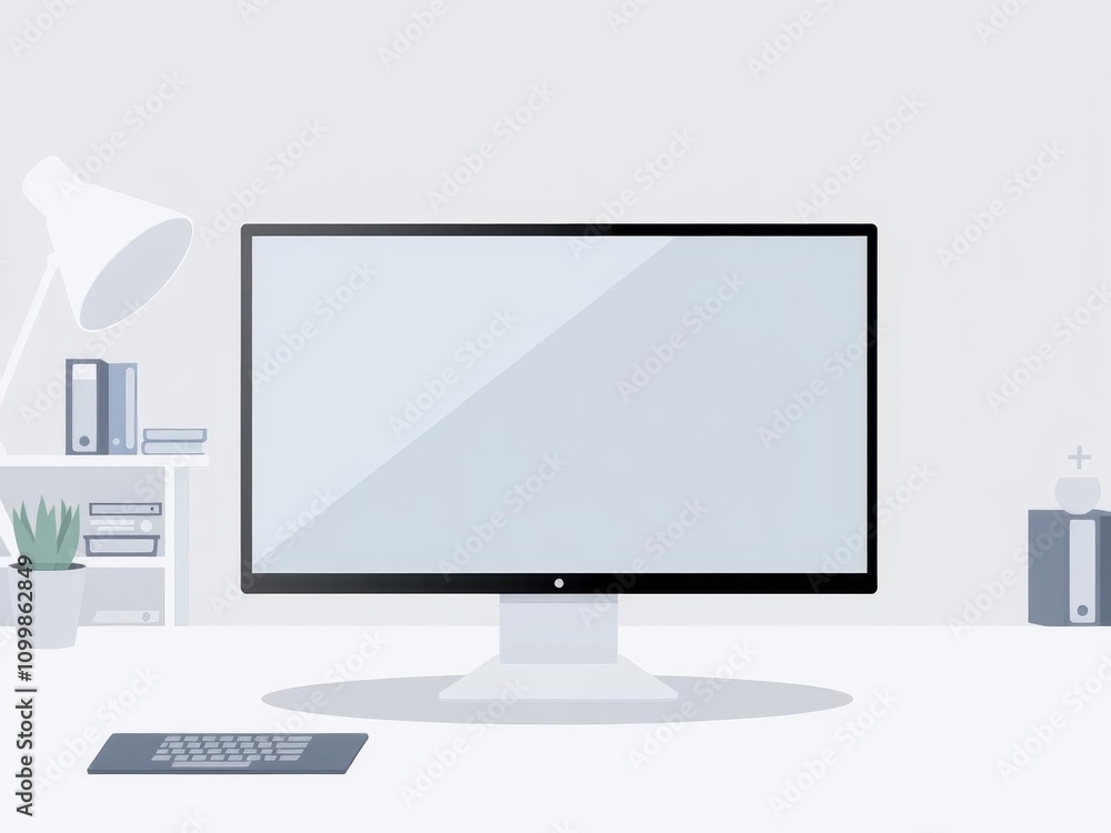 Poster modern computer desktop vector mockup with customizable screen for design presentation, template, di