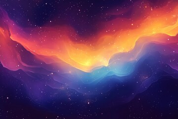 Obraz premium Vibrant cosmic nebula with swirling purple, blue, and orange clouds, dotted with twinkling stars. Perfect for space-themed designs, gaming, and stunning digital wallpapers. 