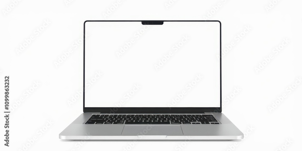 Poster modern sleek computer with metallic silver casing and large high-resolution screen on a clean white 