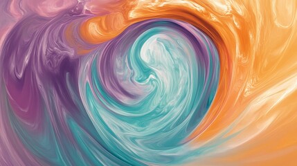 Fototapeta premium Colorful abstract swirl pattern, orange purple green blue blending, artistic vibrant fluid design