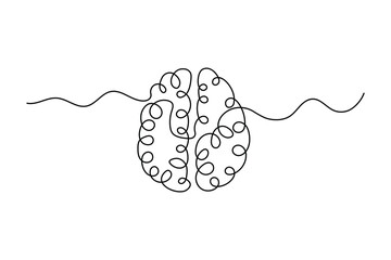 Obraz premium Human brain continuous one line art drawing of concept doodle style outline vector illustration