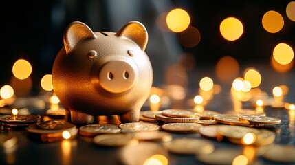 A mother teaching her child about the importance of saving through a piggy bank activity Stock Photo with side copy space