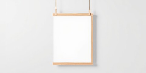 Poster mockup hanging on metal clips on a wooden wall at home, with space for customizable design, customizable, empty