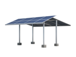 Worker installing solar panels on a sunny day, isolated on a white background.  PNG transparent.