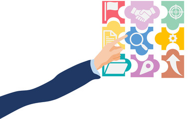 パズルを指さすビジネスマンのイラスト