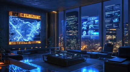 Obraz premium Modern Office Decor with Technology in Urban Setting