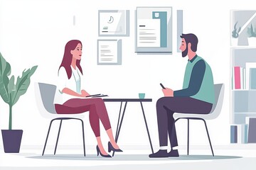 Fototapeta premium Professional conversation between two people in a modern office setting during working hours