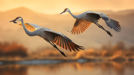 Obraz premium Majestic Sandhill Cranes in Flight