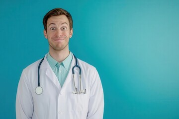 Doctor rolling eyes with blank area above for sarcastic caption, healthcare meme template, relatable expression