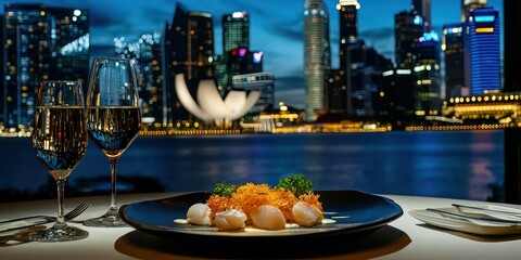 The Singapore skyline at night, with Marina Bay Sands and the ArtScience Museum illuminated over the bay.