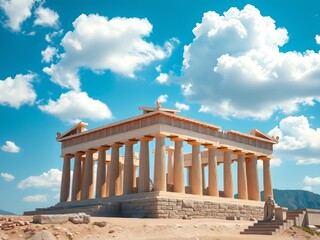 Obraz premium AI photo: Parthenon on the Acropolis, Athens, under a vibrant blue sky.