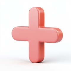 Fototapeta premium 3D pink plus sign symbol on white background.