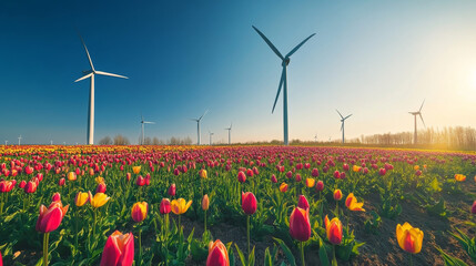 Sustainable Beauty: Tulip Fields and Windmills in the Netherlands

