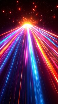 Rainbow Bifrost bridge leading to the depths of space. Abstract graphic and futuristic texture concept. Digital illustration for wallpaper, banner, poster