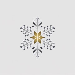 Obraz premium Premium metallic silver snowflake icon with a sparkling golden star center, perfect winter holiday luxury design element.