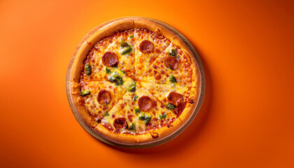 delicious pizza on orange background