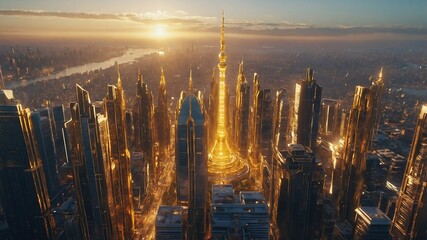 heaven golden city created using AI Generative Technology
