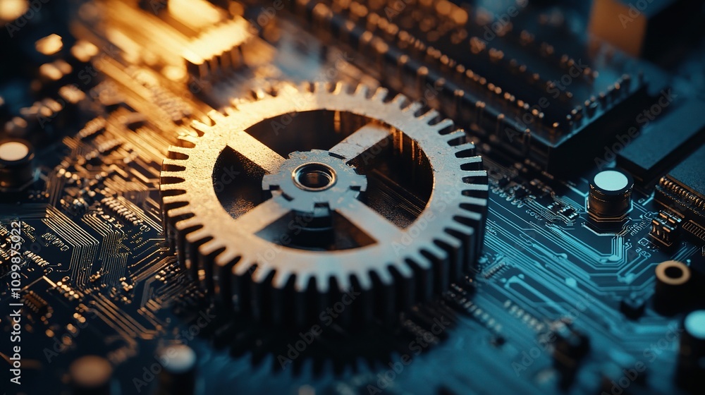 Aufkleber intricate gear on circuit board with unique design elements