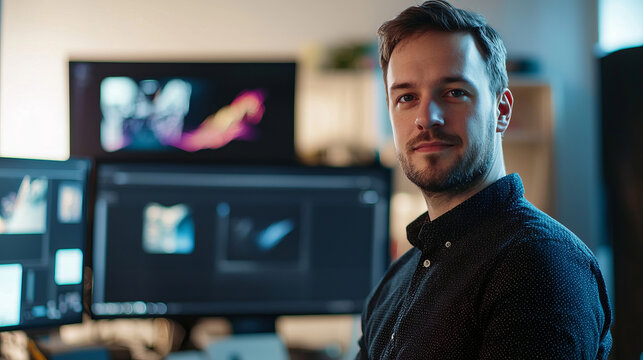 Professional portrait of male graphic designer in modern office