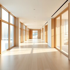 Fototapeta premium Clean, modern hallway blending Japanese and Scandinavian aesthetics.