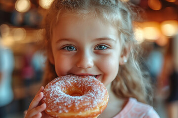 Generative AI Image of a Happy Child Smiling While Enjoying Sweets, Candies, and Bakery Treats