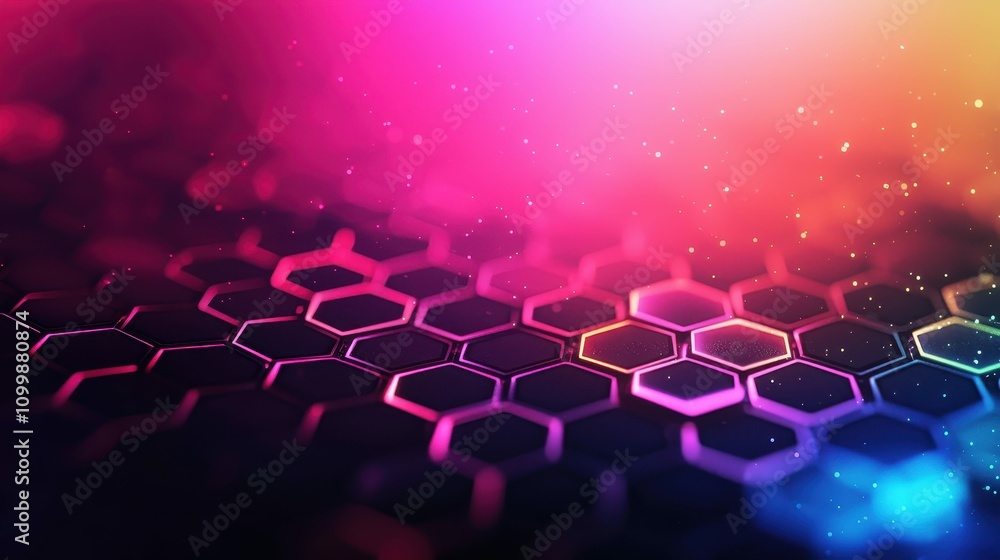Poster abstract hexagon background glowing colorful bokeh lights
