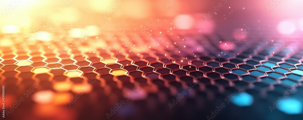 Poster abstract hexagon grid colorful glowing bokeh background