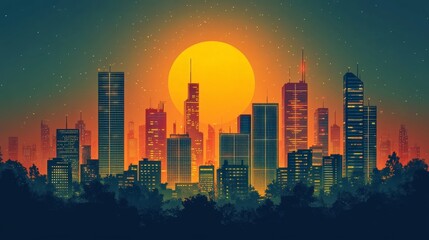 Fototapeta premium A of futuristic sustainable buildings with solar panels and green rooftops, set in an eco-friendly city with a minimalistic background. Simple and clean design.